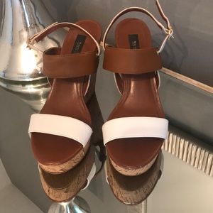 White House black Market camel and white wedges